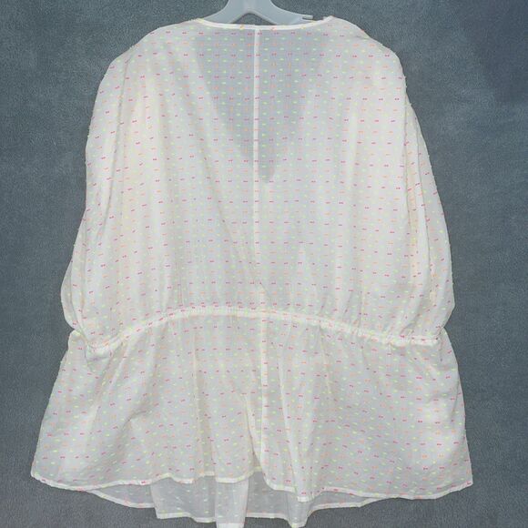Lane Bryant Blouse Womens 38 White Pullover Short Sleeve V Neck Elastic Waist - Picture 9 of 10